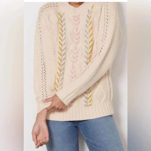 NWT Michael Stars Grace Pullover Sweater Chalk Combo Size XS - Picture 4 of 8